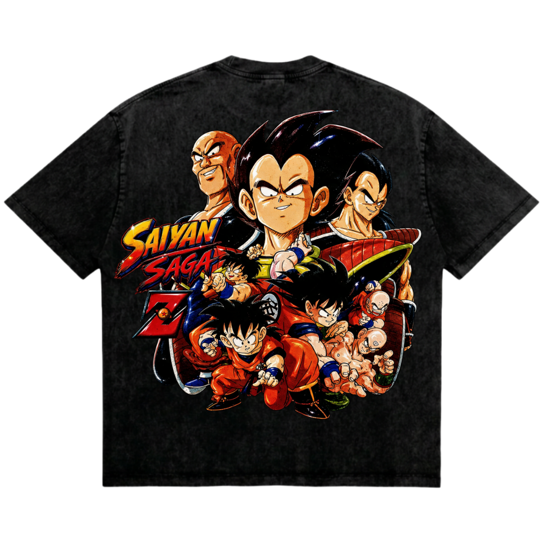 Saiyan Saga Retro Vintage Tee ( Backprint )
