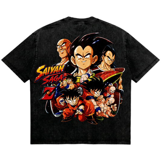 Saiyan Saga Retro Vintage Tee ( Backprint )