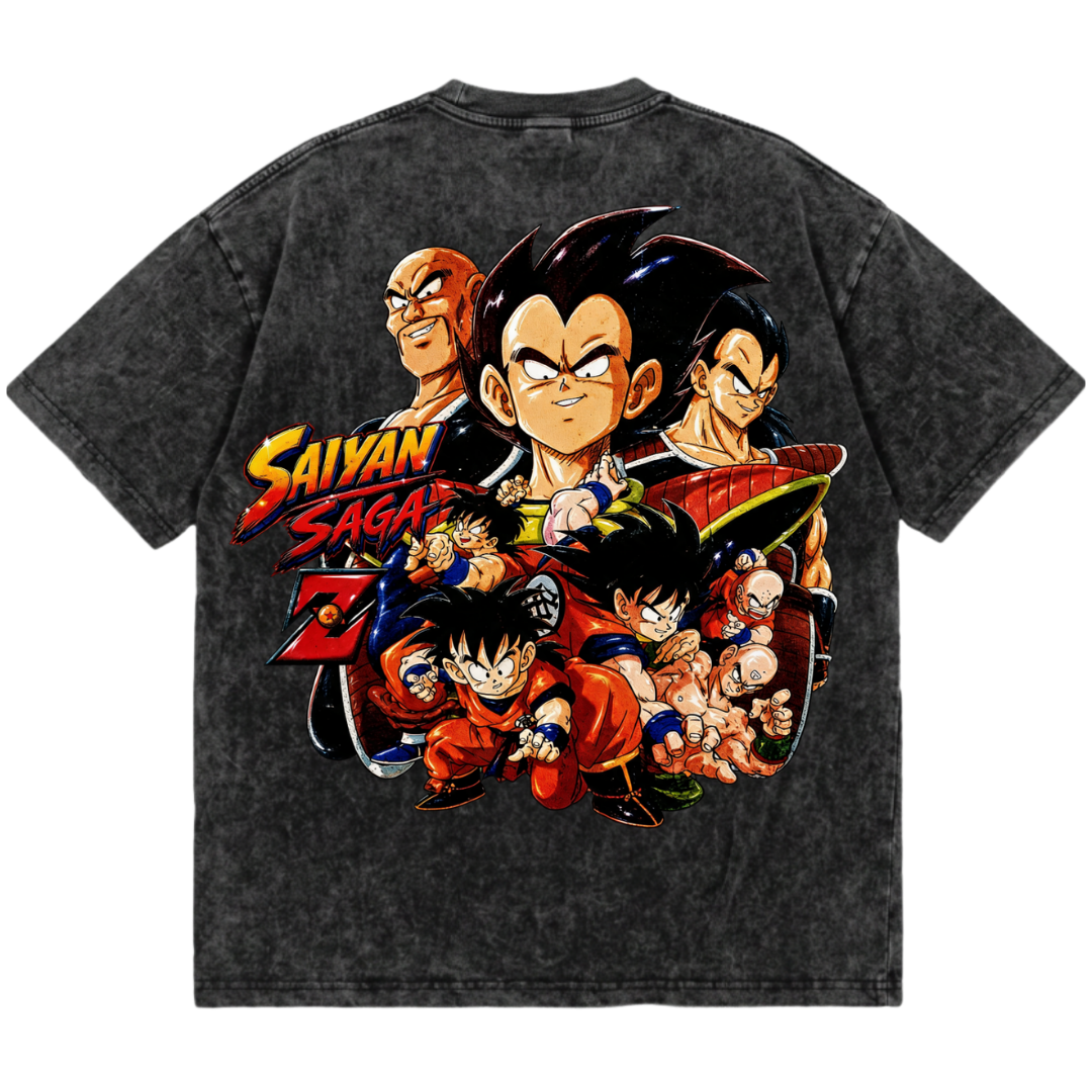 Saiyan Saga Retro Vintage Tee ( Backprint )
